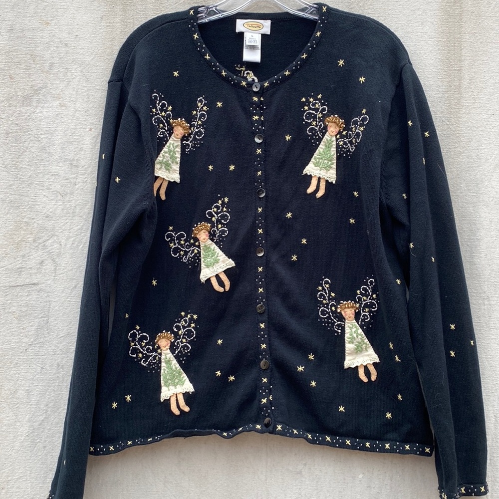 Talbots ANGEL sweater cardigan button down jacket knit Christmas 🎄 holidays L